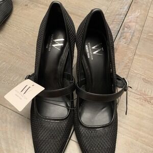 Worthington Brighton Memory Foam Black  Sz 6‎ Black Block Heel PointedToe Mesh
